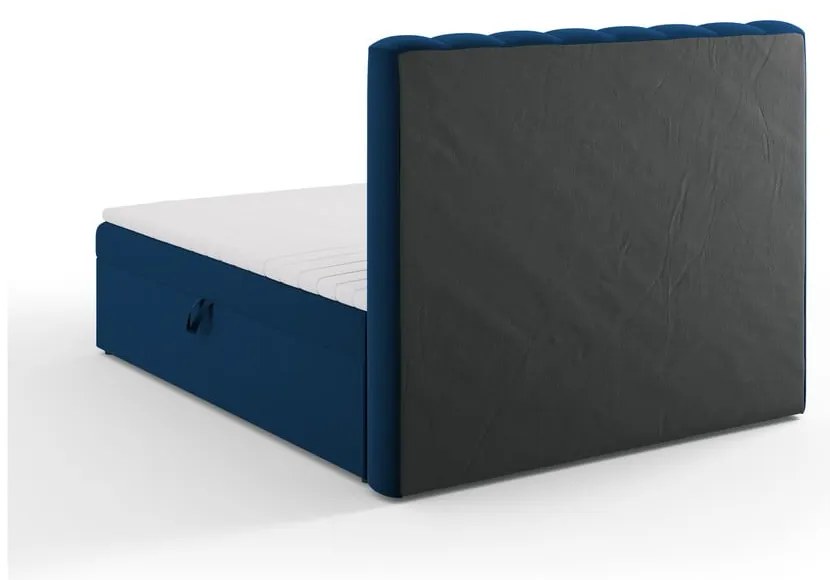 Pat boxspring albastru închis cu spațiu de depozitare 160x200 cm Gina – Milo Casa