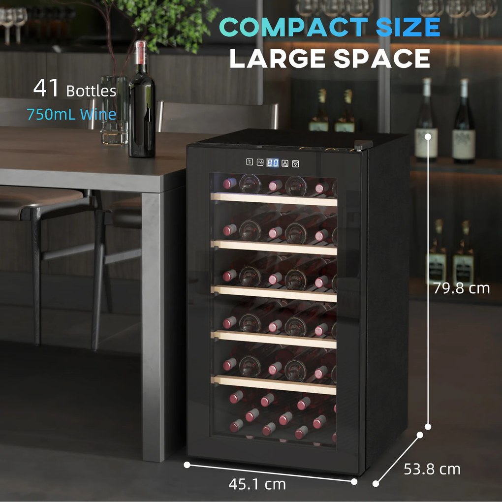 HOMCOM Frigider Vin pentru 41 de Sticle cu Temperatură Reglabilă Negru | Aosom Romania