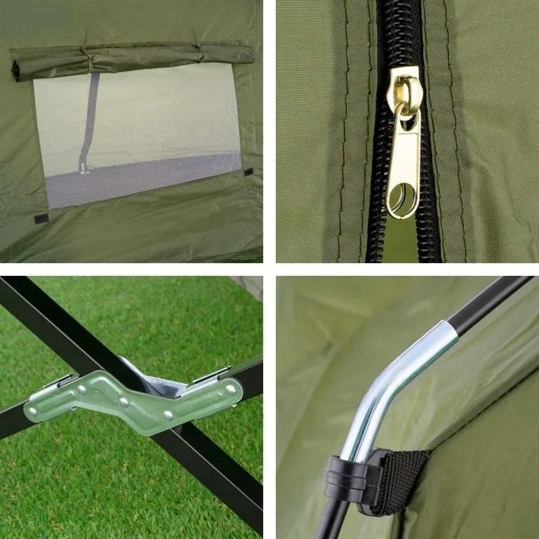 Cort portabil cu pat, structură oțel, verde, anti-insecte, 1