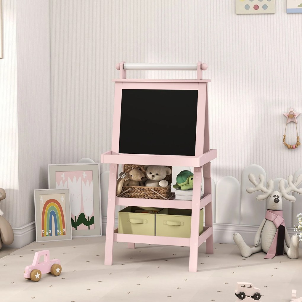 AIYAPLAY Tablă de Desen Dublă Pentru Copii 3-6 Ani, 59x48x118 cm, Roz | Aosom Romania