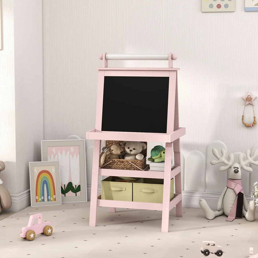 AIYAPLAY Tablă de Desen Dublă Pentru Copii 3-6 Ani, 59x48x118 cm, Roz | Aosom Romania