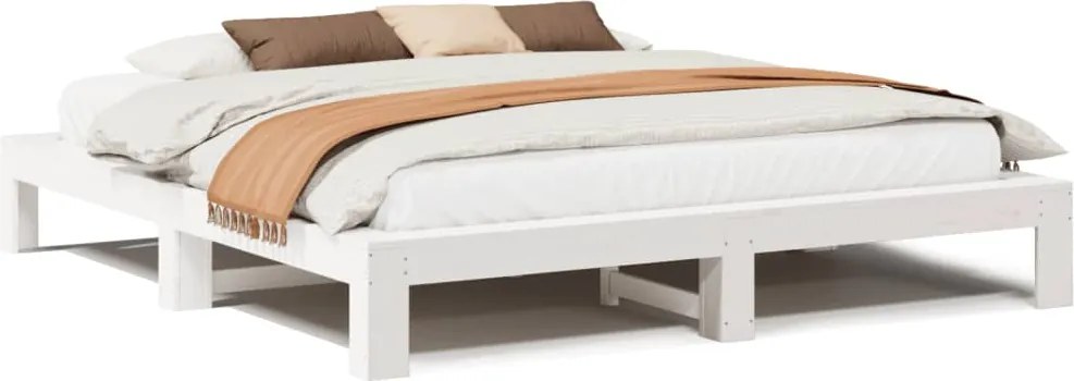vidaXL Cadru de pat fără saltea, alb, 200x200 cm, lemn masiv pin