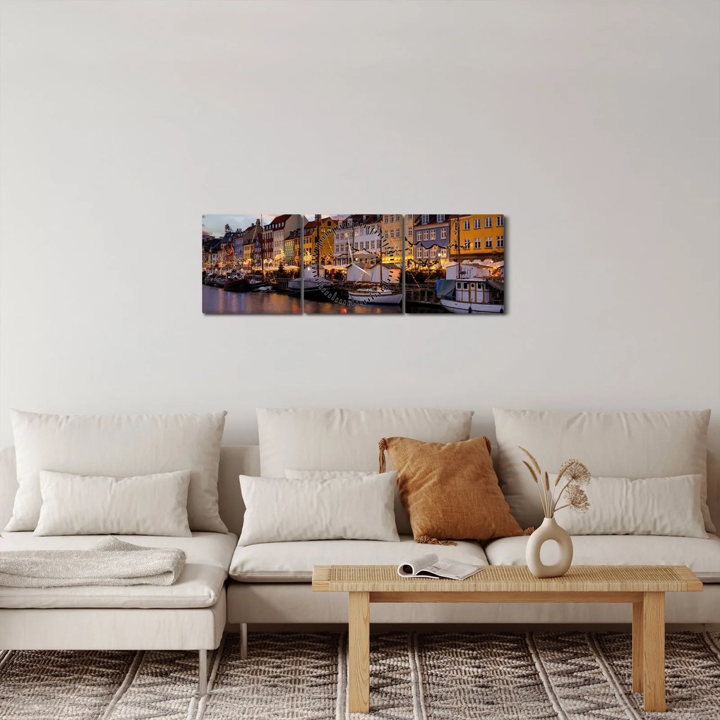 Tablou - Nyhavn, Copenhaga (cu ceas) (90x30 cm)