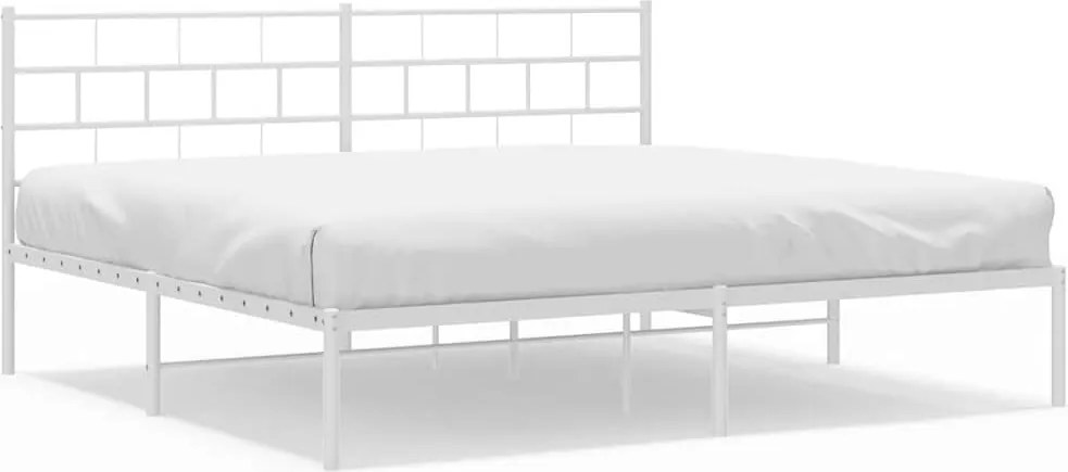 vidaXL Cadru de pat metalic cu tăblie, alb, 193x203 cm
