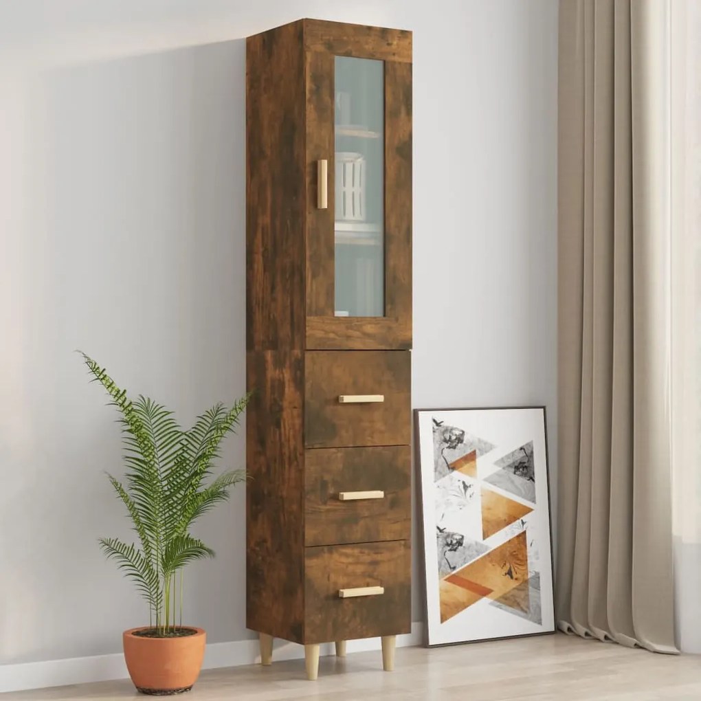 3115361 vidaXL Dulap înalt, stejar fumuriu, 34,5x34x180 cm, lemn prelucrat
