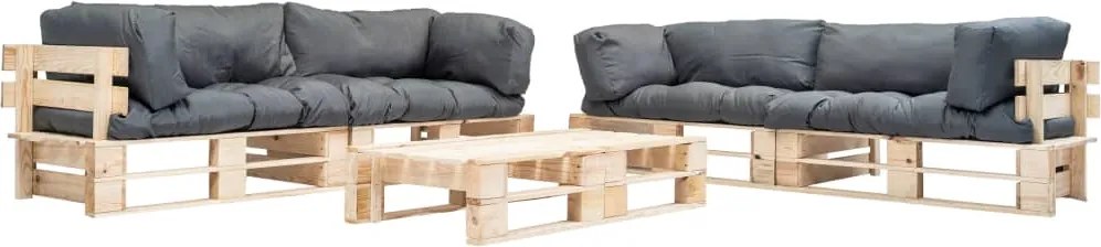 vidaXL Set mobilier de grădină paleți cu perne gri, 6 piese, lemn