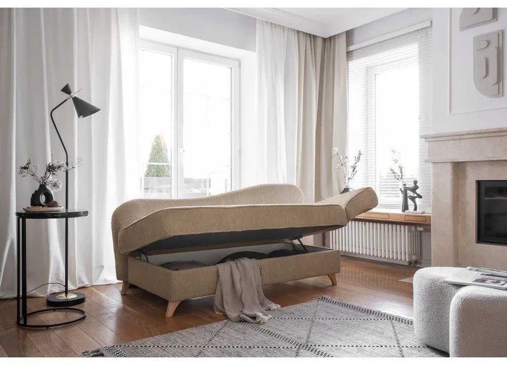 Șezlong taupe cu tapițerie din catifea reiată (cu colț pe partea dreaptă) Chic Charlotte – Miuform