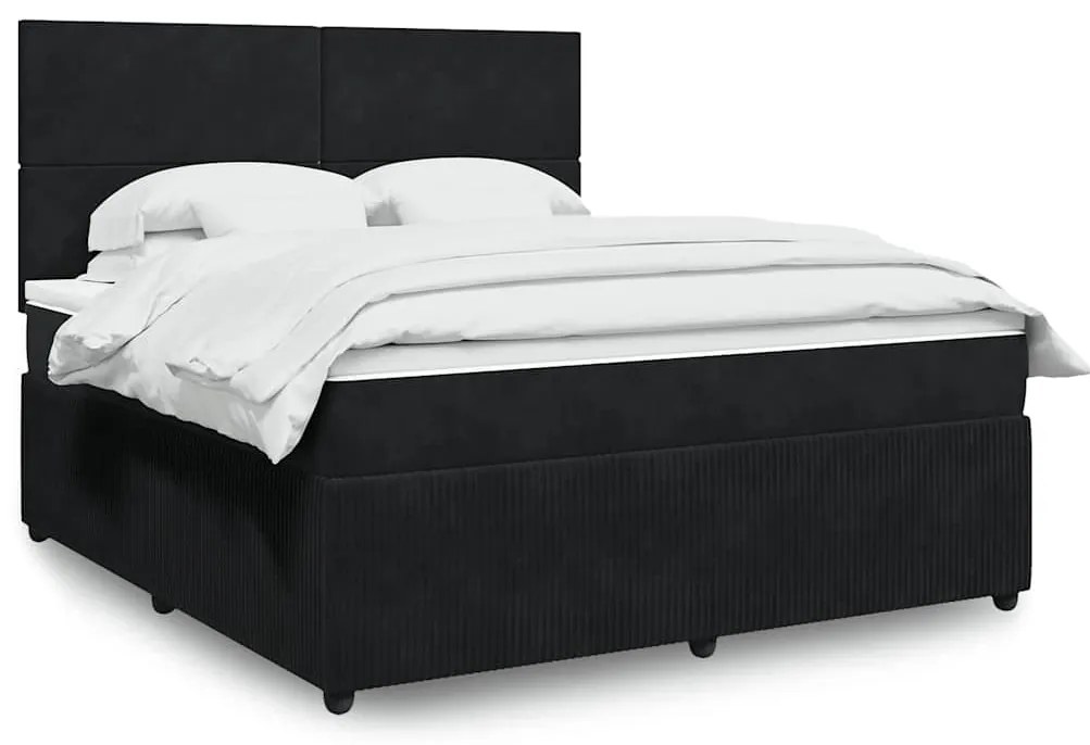 vidaXL Pat box spring cu saltea, negru, 180x200 cm, catifea