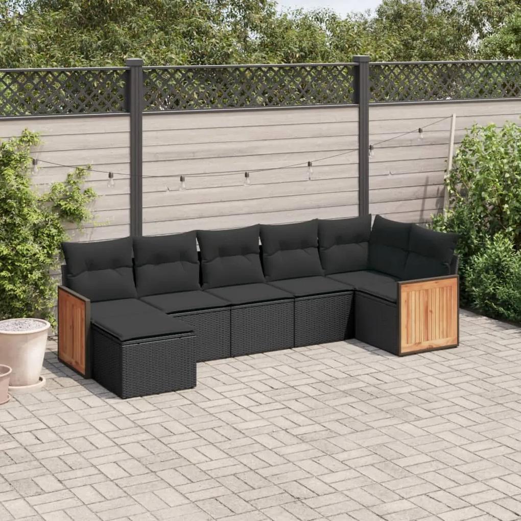 3260270 vidaXL Set canapele de grădină cu perne, 7 piese, negru, poliratan