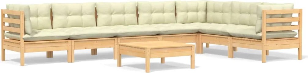 vidaXL Set mobilier de grădină cu perne crem, 8 piese, lemn masiv pin