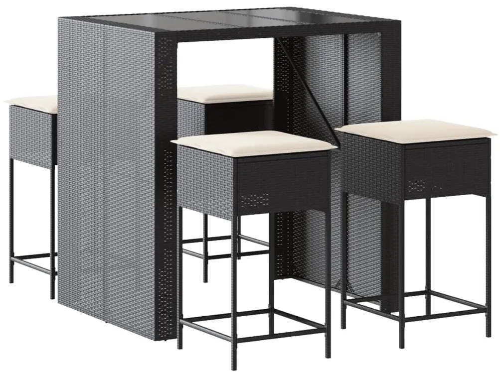 3261507 vidaXL Set mobilier bar de grădină cu perne, 5 piese, negru, poliratan