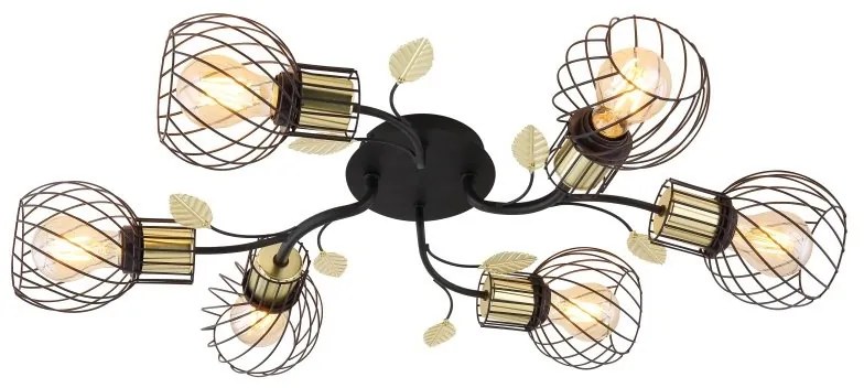 Plafoniera cu 6 spoturi design modern Lally negru, alama