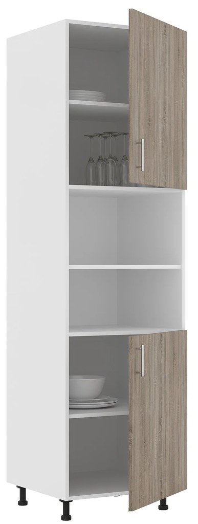 Corp Turn Karo, 2 Usi, cu spatiu cuptor, Stejar Sonoma Inchis/Alb, 60 x 57 x 210 cm