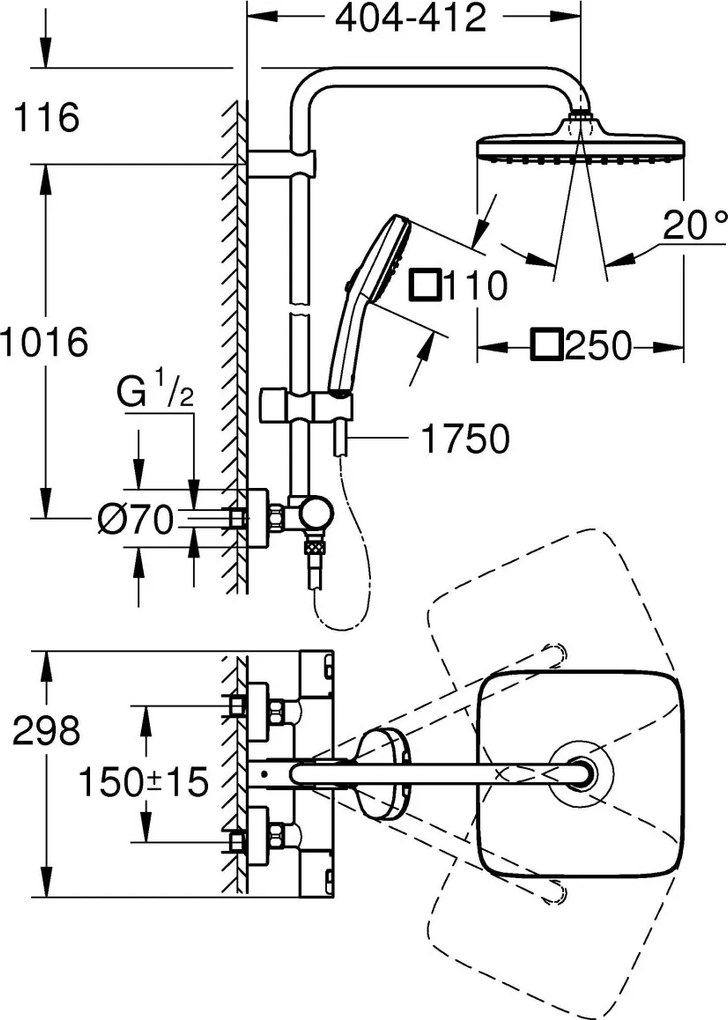 Grohe Vitalio Comfort set de dus perete cu termostat da negru 266962431