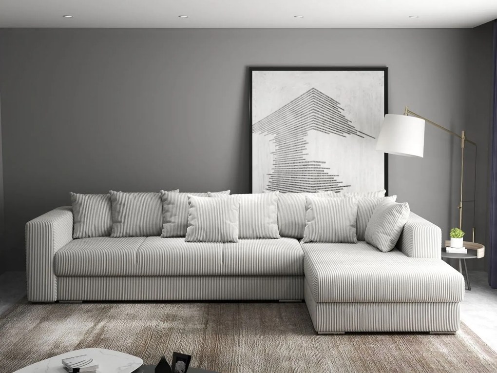 Colțar extensibil dumonde cu ladă de depozitare si sezut confortabil din spuma high-density, Gloria Zoom Cream II 320x183 cm