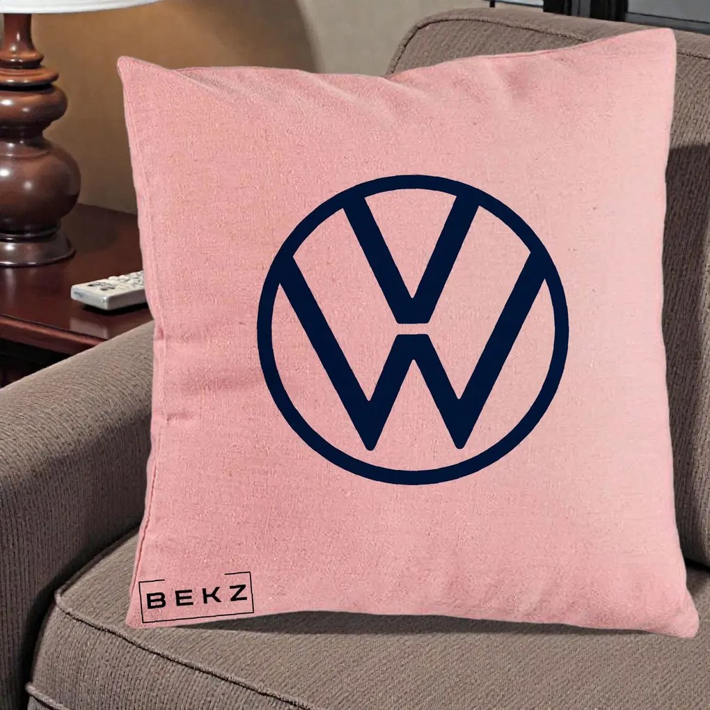 Perna Personalizata cu emblema Volkswagen, 40x40 cm, Roz, Husa Detasabila, Perna Inclusa, BEKZ®