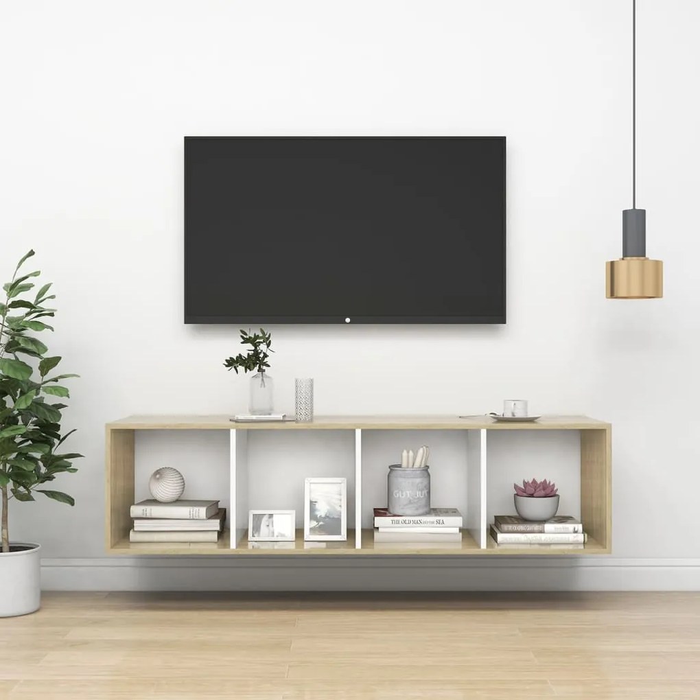 vidaXL Dulap TV montat pe perete, stejar Sonoma&amp;alb 37x37x142,5 cm PAL