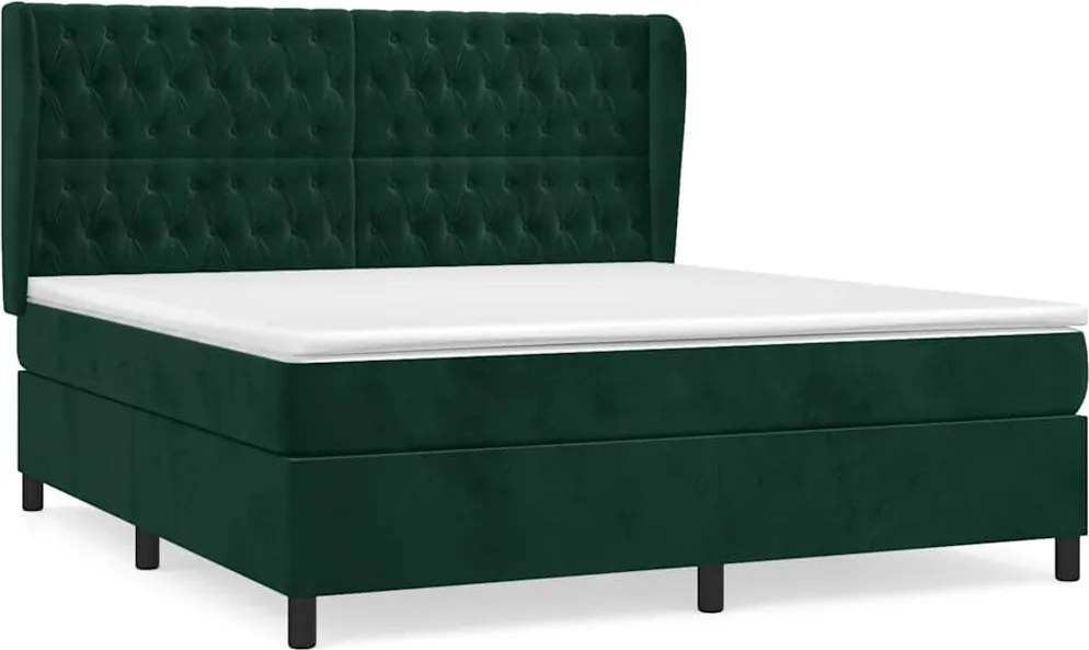 vidaXL Pat box spring cu saltea, verde închis, 160x200 cm, catifea