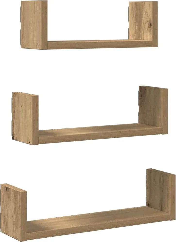 vidaXL Raft de perete 3buc. stejar artizanal lemn prelucrat