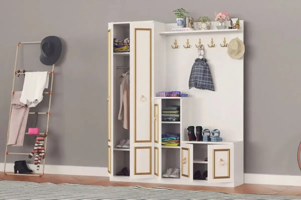 Cuier hol cu pantofar alb -auriu,Vera Homs 183 x 35 x 150 cm 