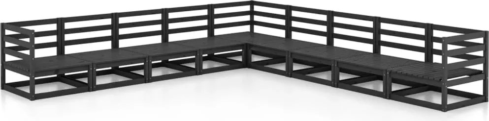 vidaXL Set mobilier de grădină, 9 piese, negru, lemn masiv de pin