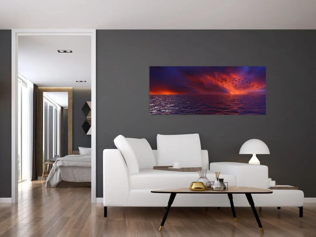 Tablou cu mare și păsări (120x50 cm)