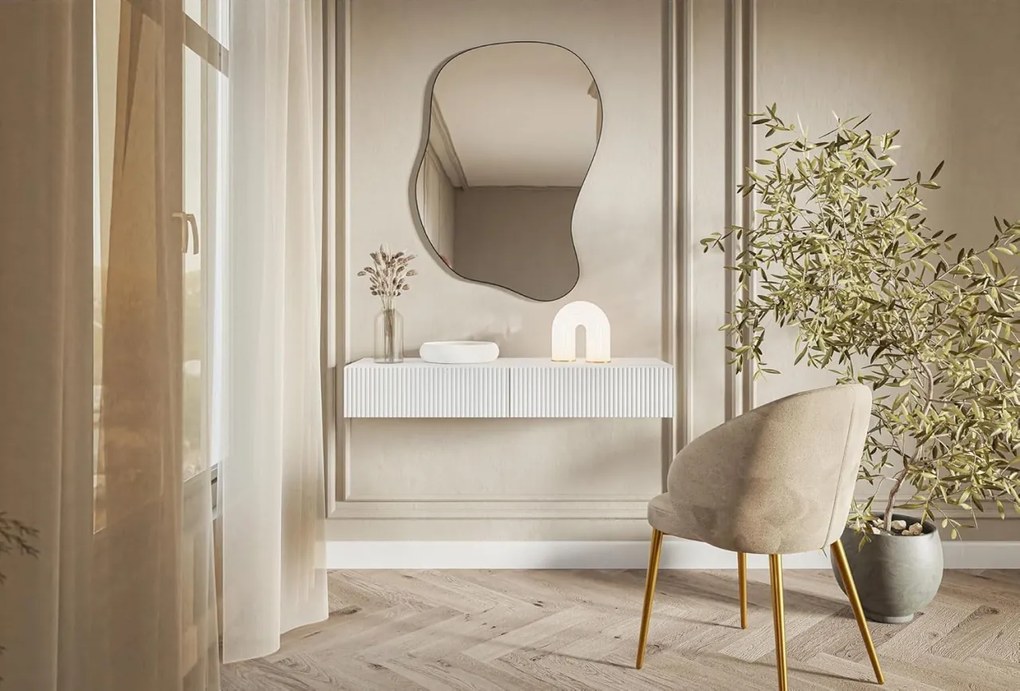 MAA42 - Masuta Consola suspendata Alba, 90 / 110 cm, masa de toaleta cu 1 / 2 sertar(e), cosmetica machiaj, vanity