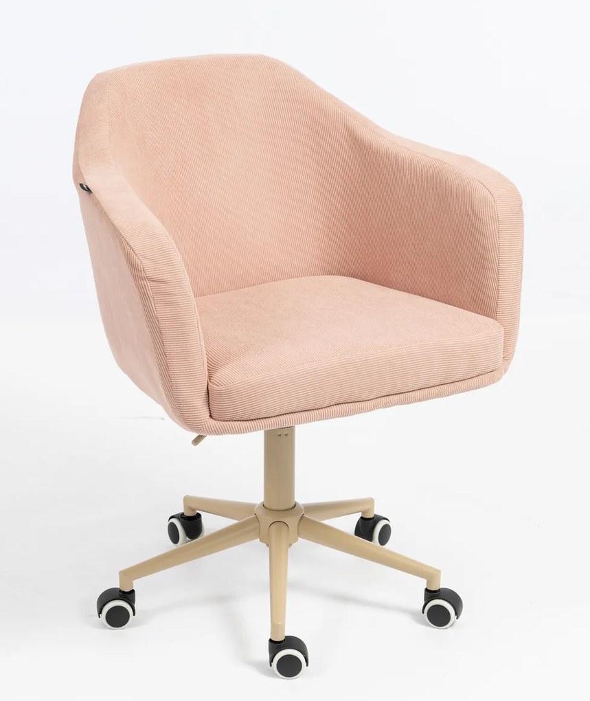 HR832K Scaun Catifea Reiată Premium culoare Roz prăfuit Litchi cu Bază Crem