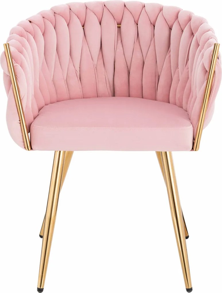 HR750 Scaun cu picioare Aurie Roz Pudra din Catifea