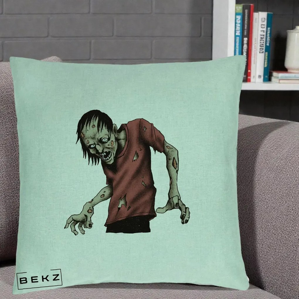 Perna Decorativa Halloween Zombie Infricosator, 40x40 cm, Verde Menta, Husa Detasabila, Perna Inclusa, BEKZ®