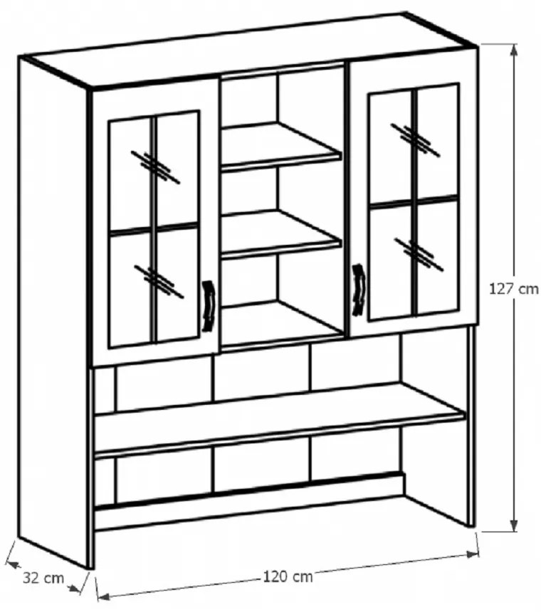 Dulap superior de bucătărie so sticlăm K120 Provense (alb + sosna andersen). 1015191