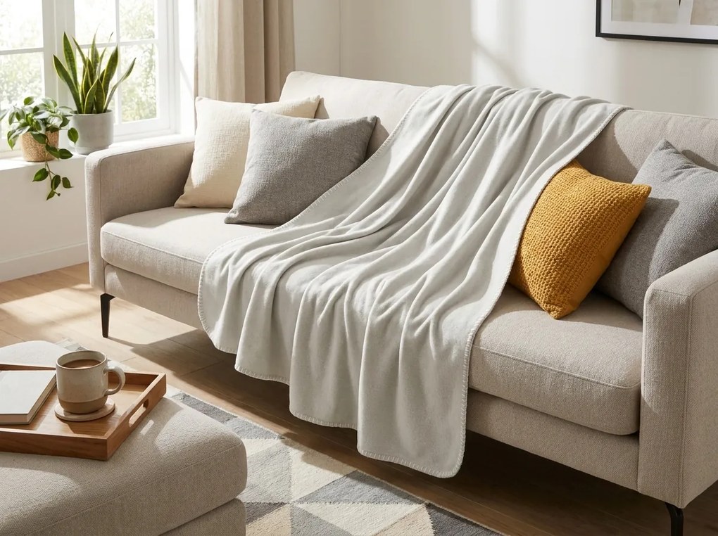 Patura din fleece FLEORA, crem-gri Dimensiune: 150 x 200 cm