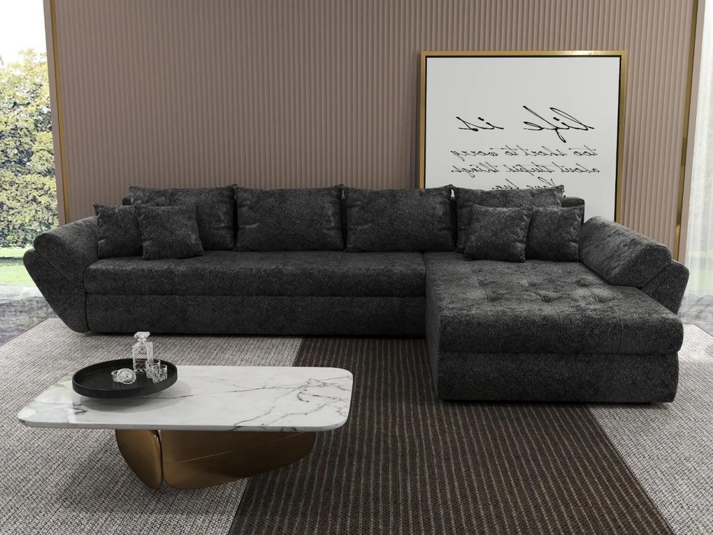 Colțar extensibil dumonde cu ladă de depozitare si sezut confortabil din spuma high-density, Loana XL Euphoria Negru II 335x185 cm