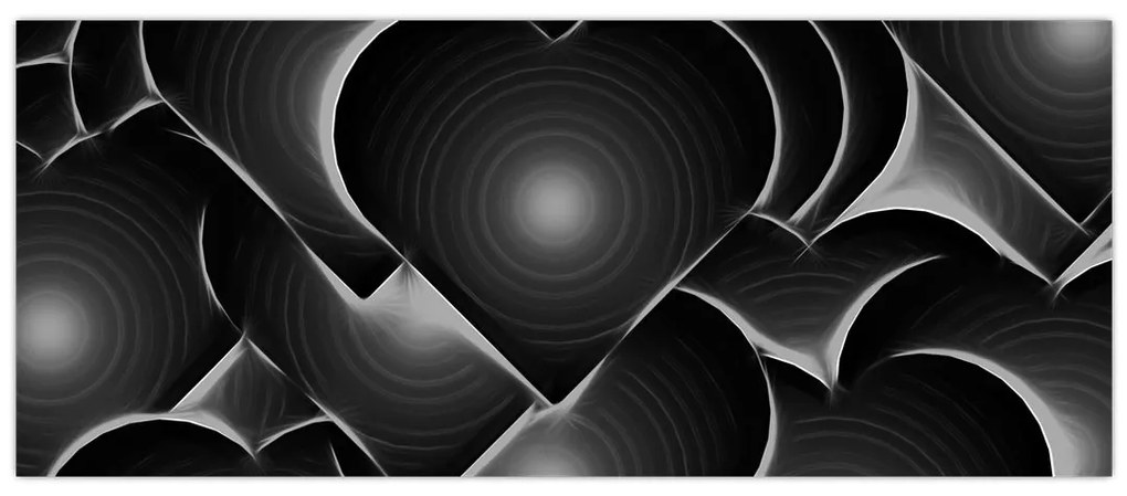 Tablou cu inimile alb - negre (120x50 cm)