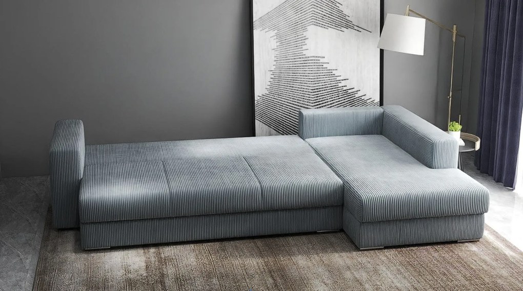 Colțar extensibil dumonde cu ladă de depozitare si sezut confortabil din spuma high-density, Gloria Zoom Grey II 320x183 cm