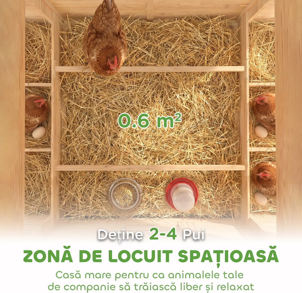 PawHut Coteț din Lemn cu 2 Căsuțe, Coteț pentru Găini de Exterior cu Acoperiș Impermeabil, Tavă Detașabilă și Bare, Adăpost pentru 2-4 Găini, Rațe, Grădină, 150x100x96,5 cm, Galben | Aosom Romania