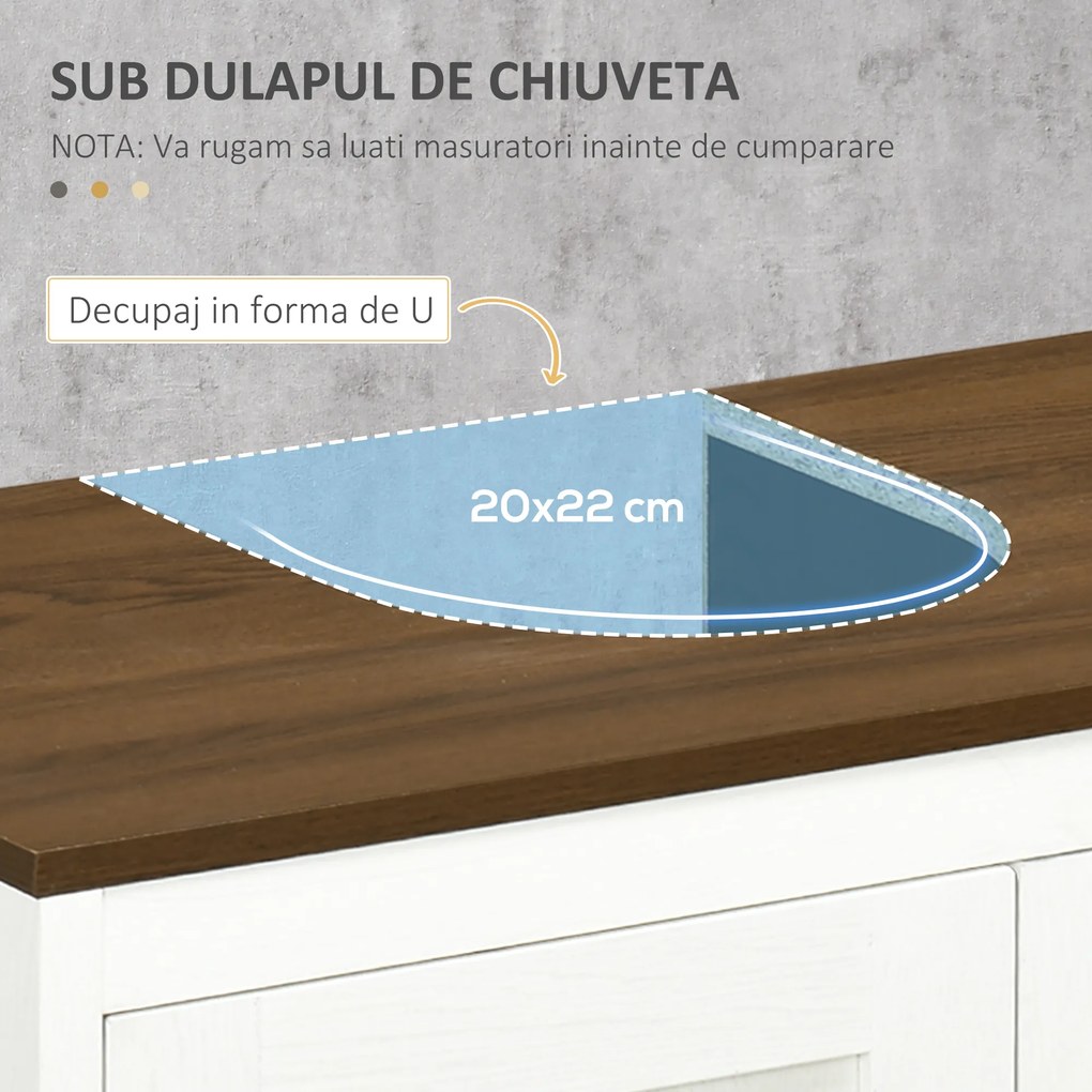 kleankin Dulap de Baie pentru Chiuvetă cu Raft Reglabil și Uși Duble, 60x30x60 cm, Alb | Aosom Romania