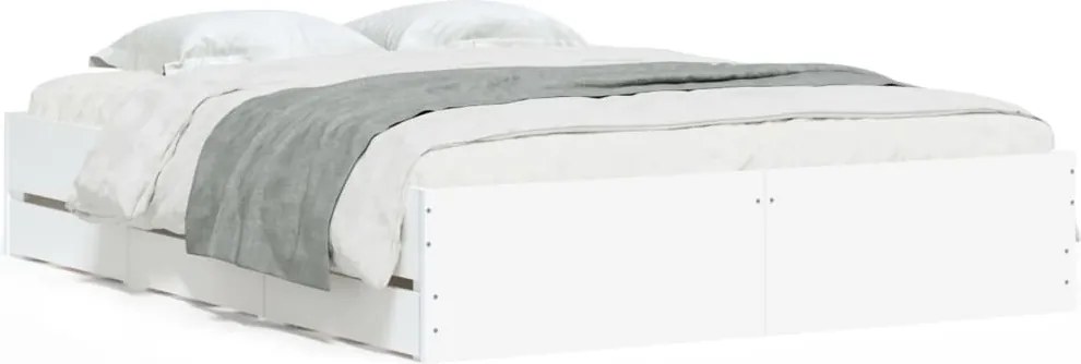 vidaXL Cadru pat cu sertare alb extralucios 140x200 cm, lemn prelucrat