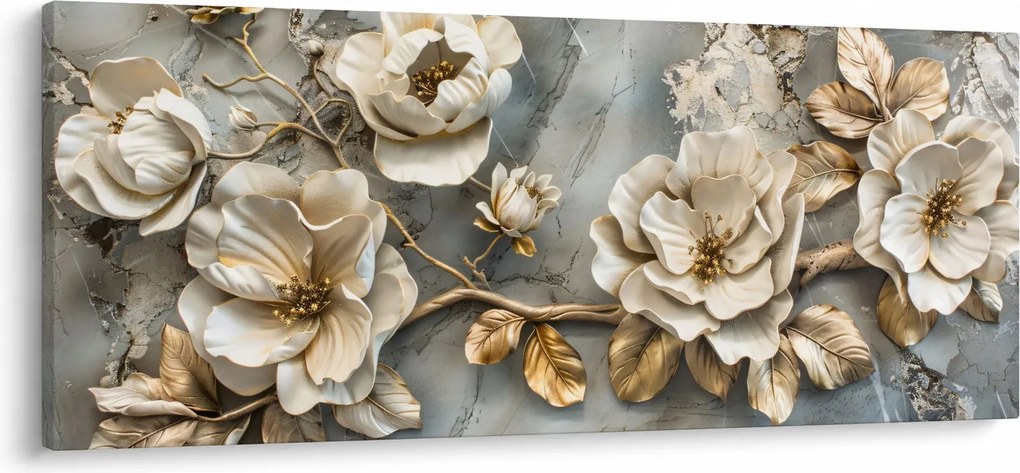 Tablou - Marmură de fundal cu flori (120x50 cm)