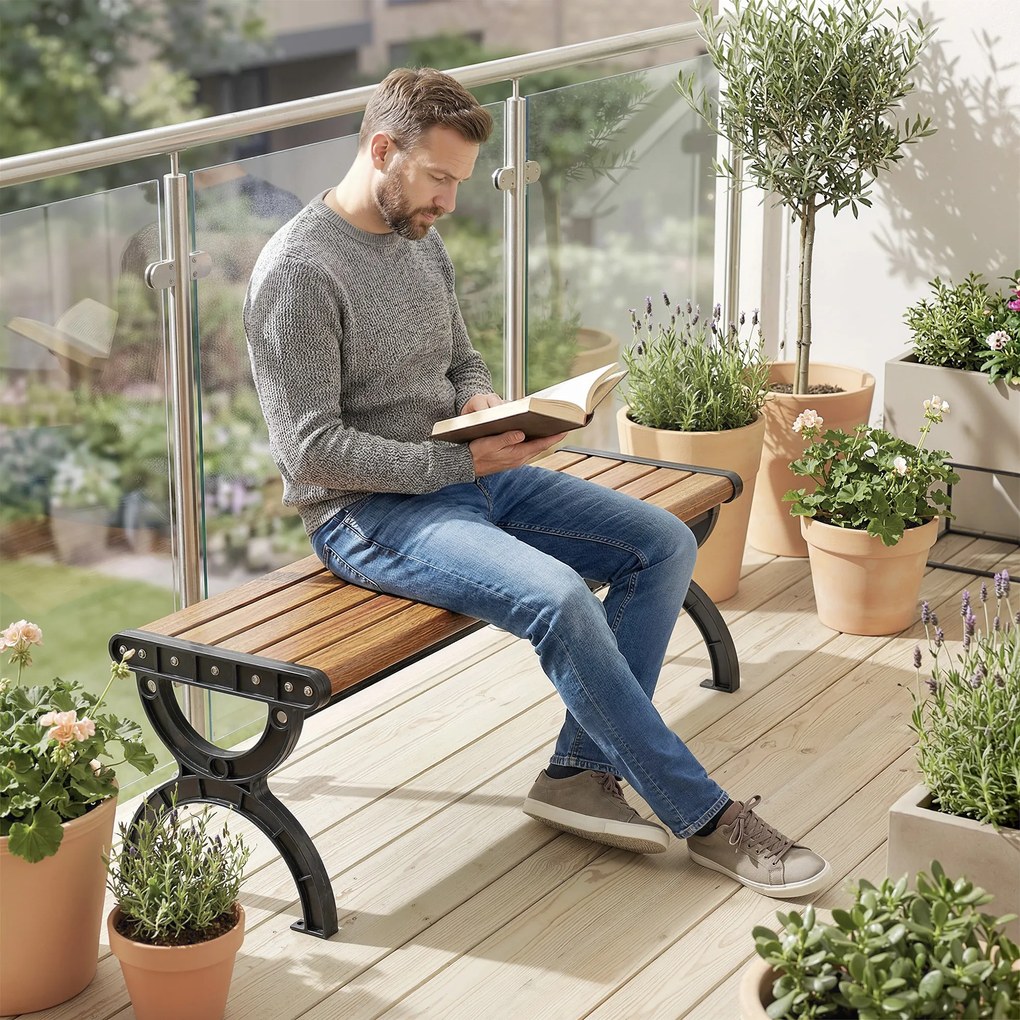 Outsunny Bancă de Grădină 2 Locuri, Bancă cu Cadru din Metal și Efect de Lemn, Mobilier pentru Grădină, Terasă, Parc | Aosom Romania