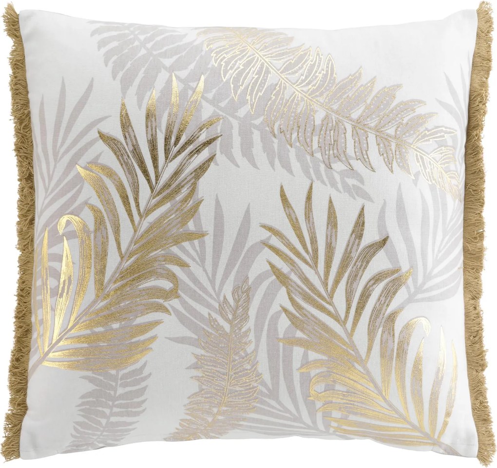 Pernă decorativă cu un model aurit și ciucuri, 50 x 50 cm