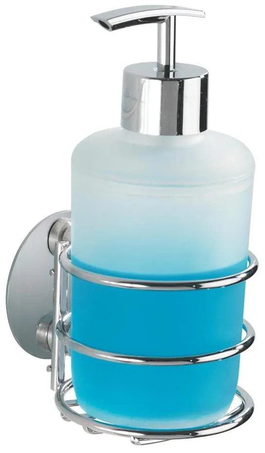 WENKO 18777100 - Dozator de săpun TURBO-LOC rotund, oțel, 7,5 x 16,5 cm, crom lucios/alb