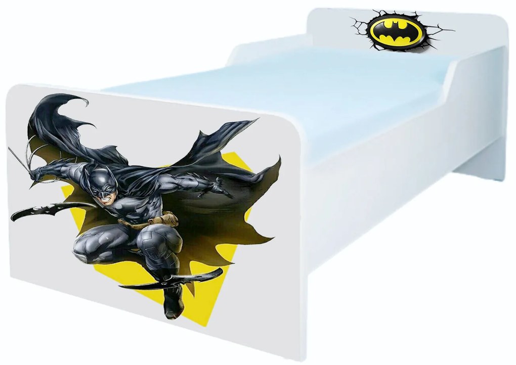 Patut copii de gradinita cu BatMan Mic 2-6 ani 130x60 cm Simplu cu Saltea SafeNest CMG51900727820628