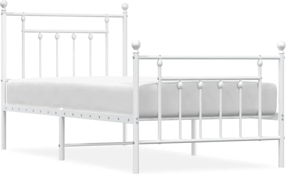 vidaXL Cadru de pat metalic cu tăblie de cap/picioare, alb, 90x200 cm