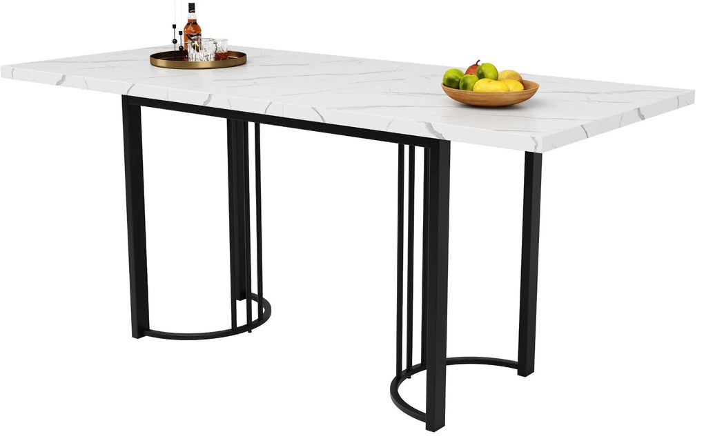 Masă extensibilă de dining cu cadru metalic, Alb+Negru | Aosom Romania