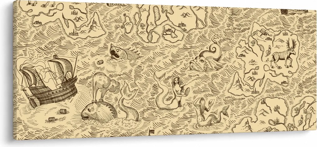 Tablou - Harta de epocă, ilustrații (120x50 cm)