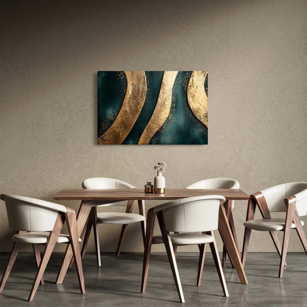 Tablou - Abstracție verde cu auriu I. (90x60 cm)