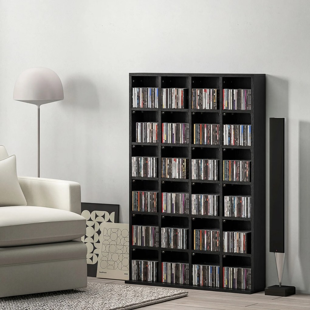 HOMCOM Dulap pentru CD-uri pentru 456 CD-uri sau 336 DVD-uri, 24 Compartimente, 89x20x130.5 cm Negru | Aosom Romania