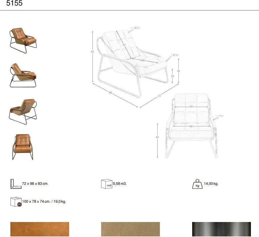 Fotoliu confortabil tapitat cu piele naturala Maro