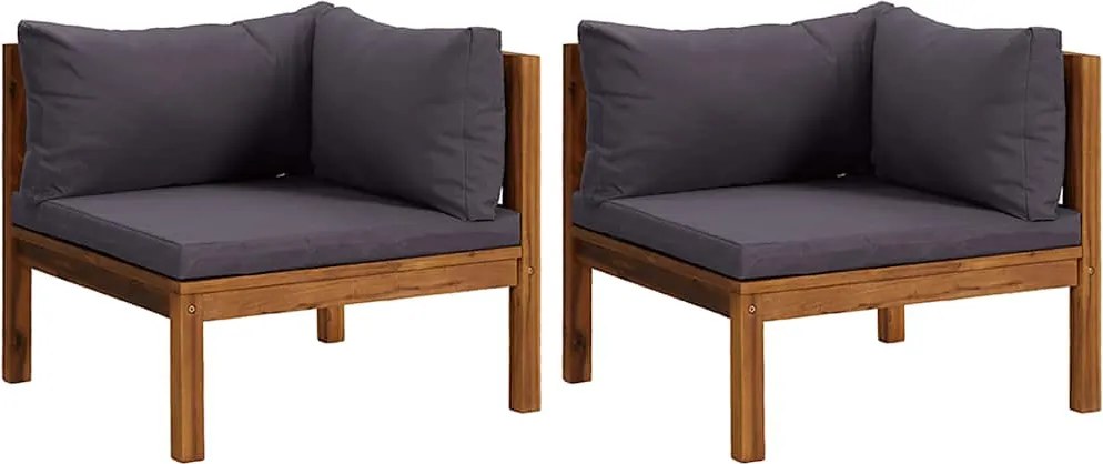 vidaXL Canapele de colț, 2 buc., perne gri închis, lemn masiv acacia